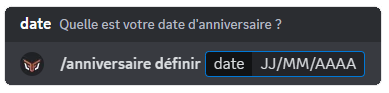 Exemple de commande d'anniversaire