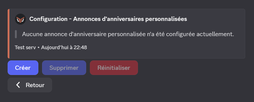 Configurez vos annonces personnalisées en appuyant sur le bouton annonces personnalisées une fois la commande config lancée