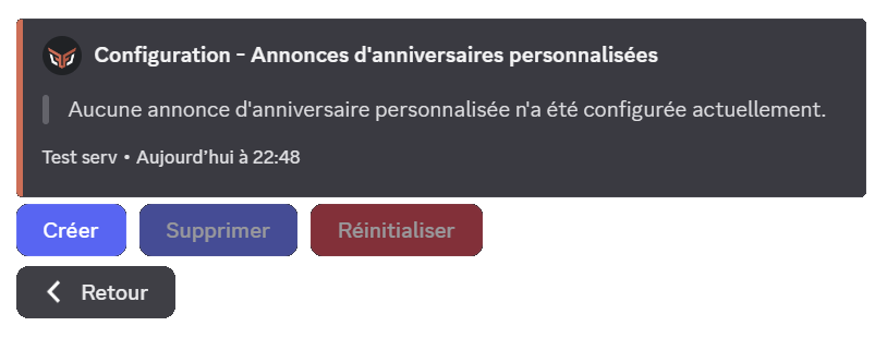 Configurez vos annonces personnalisées en appuyant sur le bouton annonces personnalisées une fois la commande config lancée