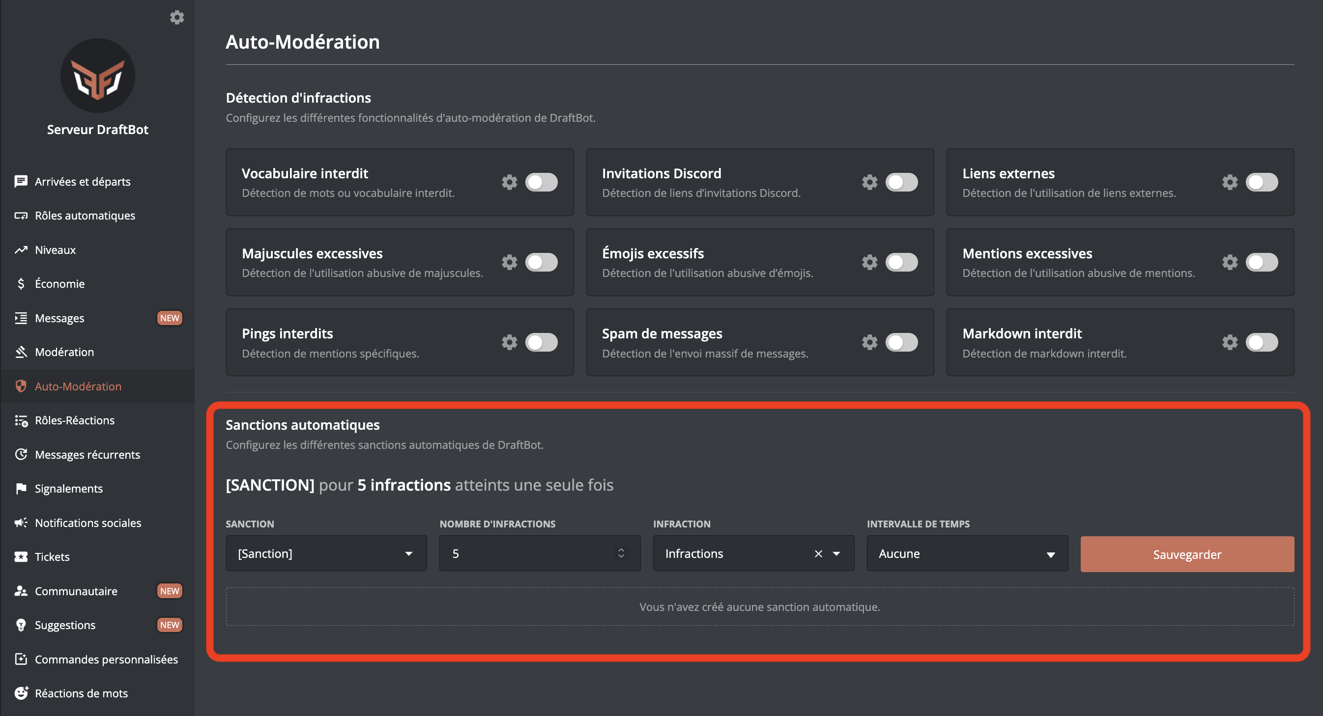 Sanctions automatiques via le panel web