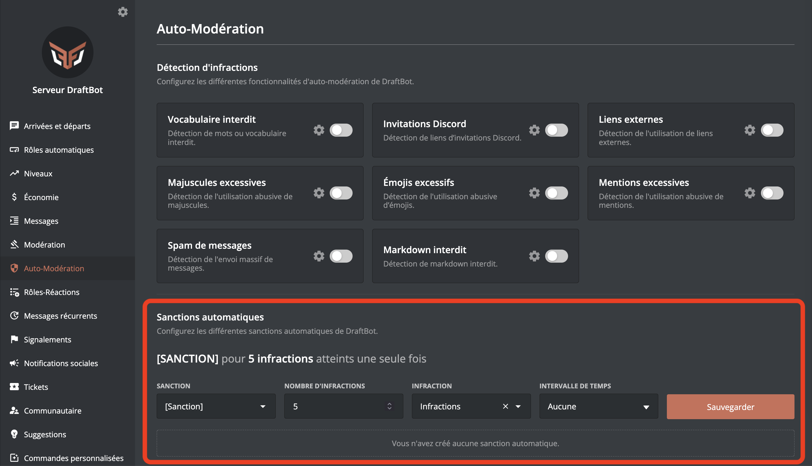 Sanctions automatiques via le panel web