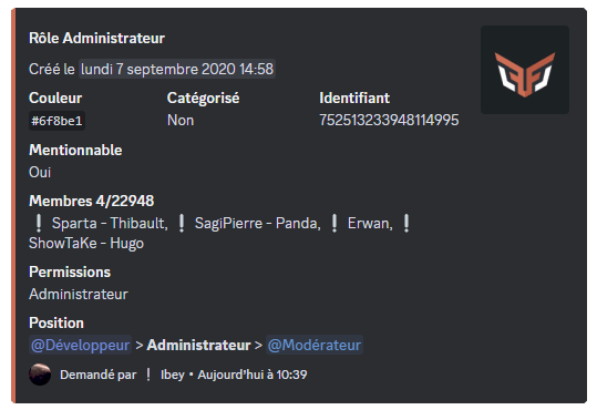 Aperçu de la commande /info rôle
