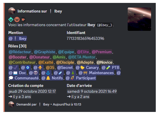 Aperçu de la commande /info utilisateur