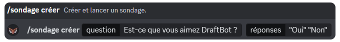 Aperçu de la commande /sondage créer