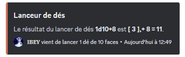 Aperçu de la commande /lancer-dés