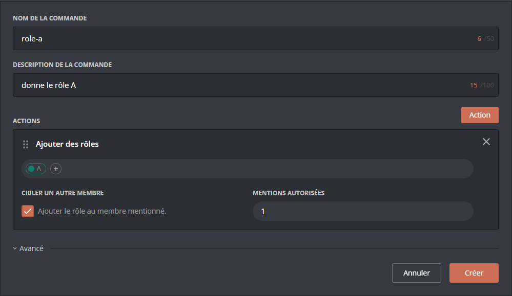 Exemple d'action Ajouter des rôles