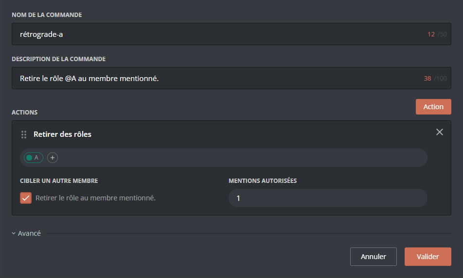 Exemple d'action Retirer des rôles