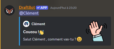 Résultat de la commande sur Discord