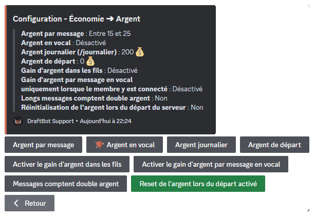 Menu "Argent" via la commande /config
