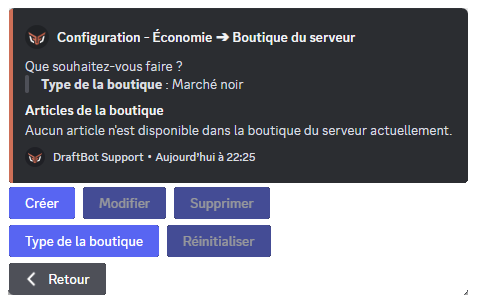 Menu "Boutique" via la commande /config