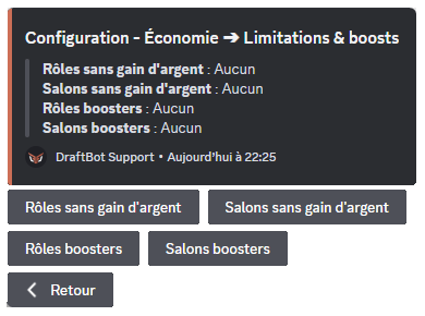 Menu "Limitations & Boosts" via la commande /config