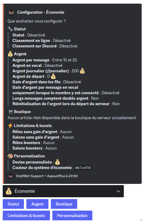Module économie via la commande /config