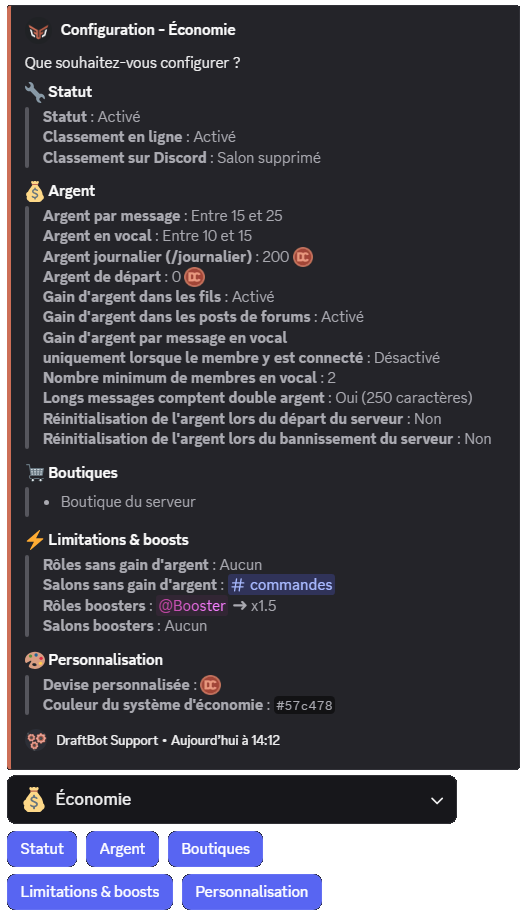 Module économie via la commande /config