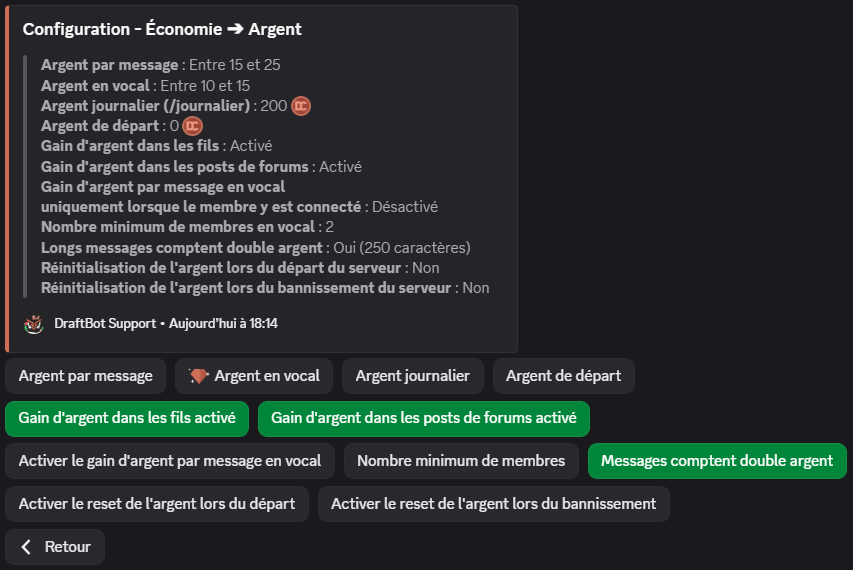 Menu "Argent" via la commande /config