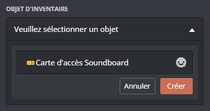 Menu de création d'objet depuis le panel