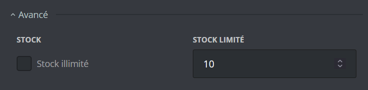 Option de configuration du stock