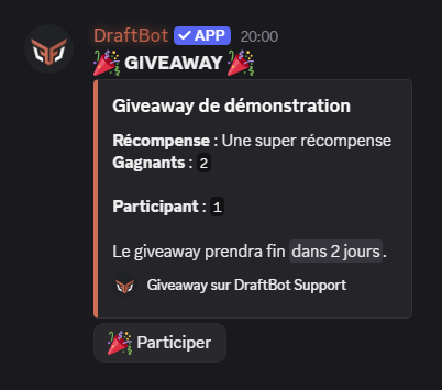 Aperçu d'un giveaway pour une récompense personnalisée.
