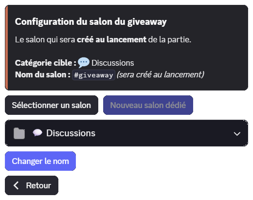 Création d'un salon lors de la publication du giveaway