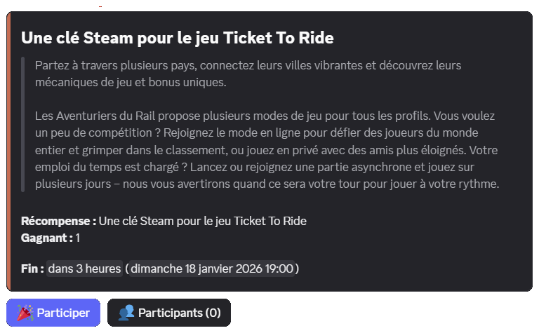 Giveaway avec un titre et une description personnalisée