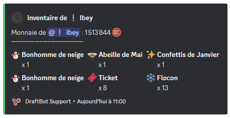 Aperçu de l'inventaire d'un membre