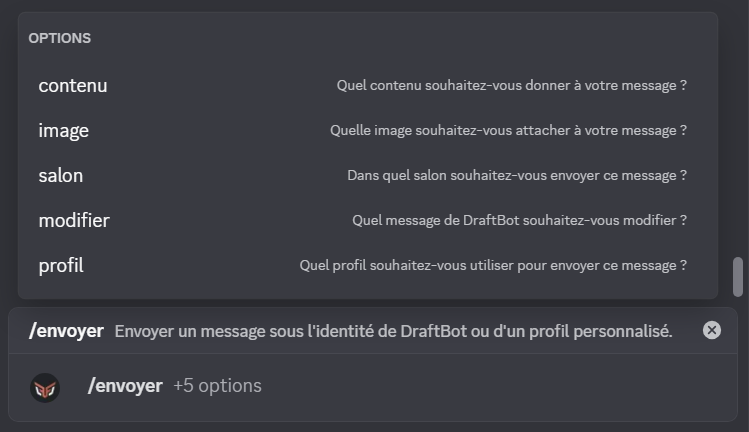 La commande /envoyer avec les arguments