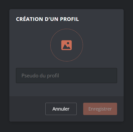 Menu pour ajouter un nouveau profil