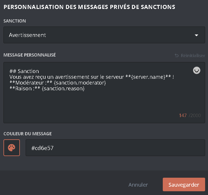 Configuration du MP personnalisé