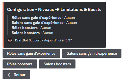 Menu "Limitations & Boosts" via la commande /config
