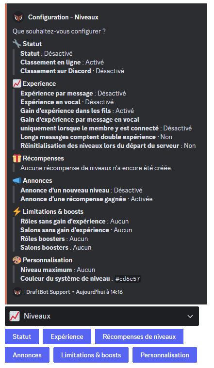 Module Niveaux via la commande /config