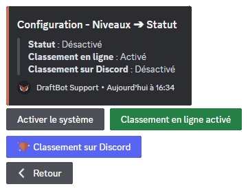 Menu "Statut" via la commande /config