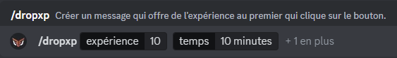 Utilisation de la commande /dropxp