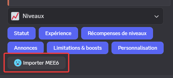 Bouton d'importation des niveaux
