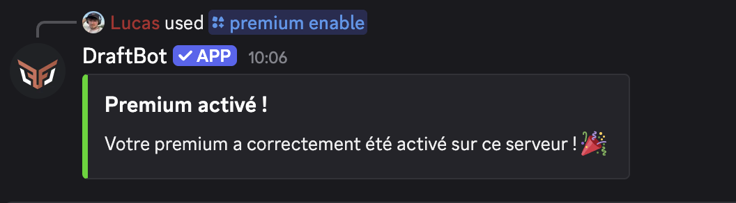 Message de la commande /premium activer
