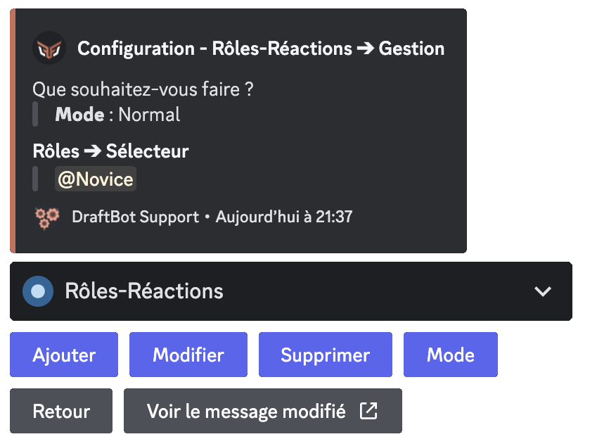 Message de gestion des rôles-réactions