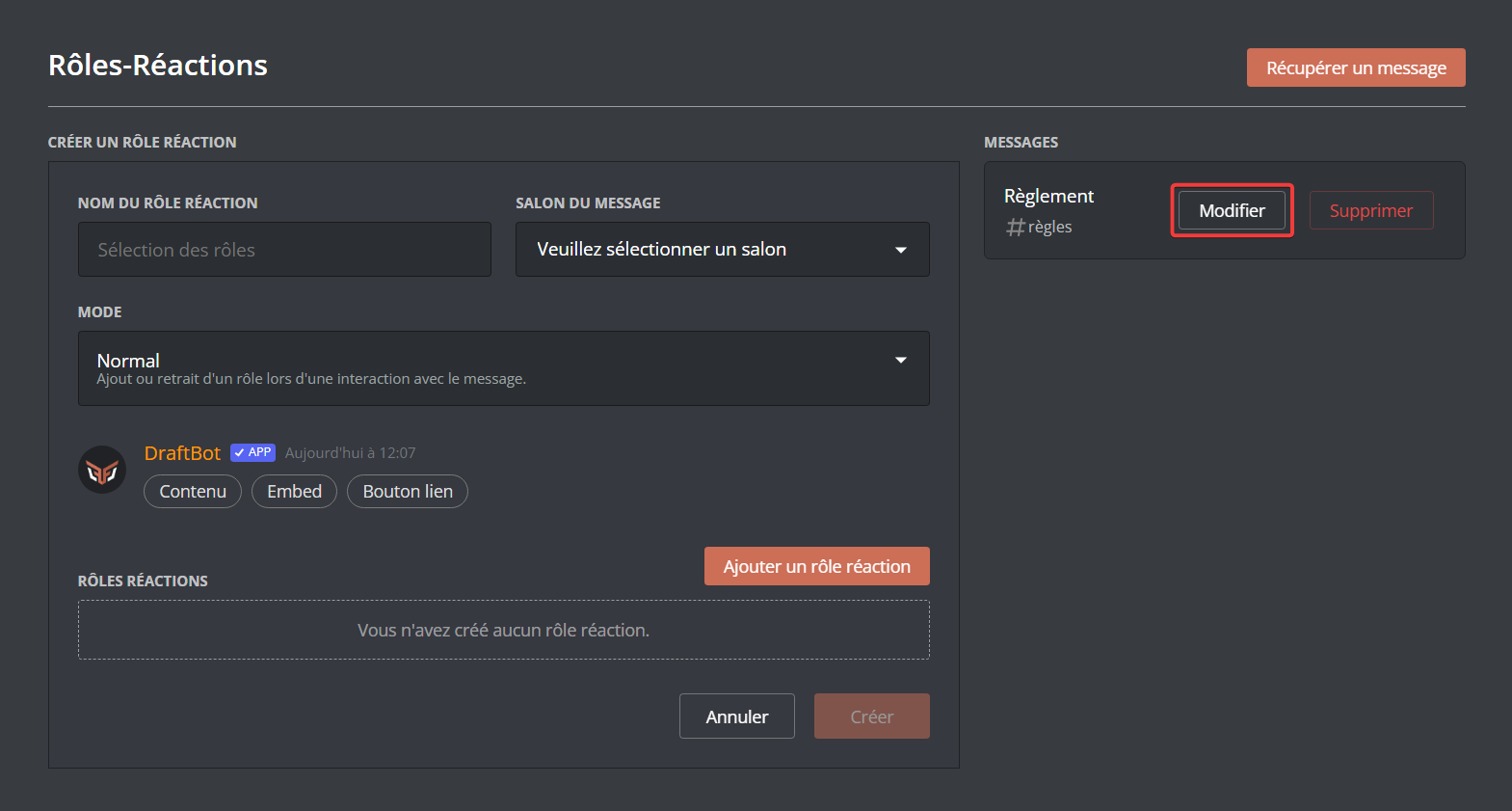 Modifier un rôle-réaction