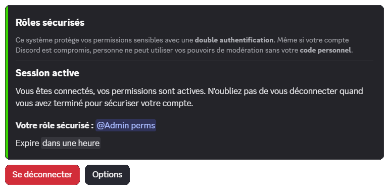Aperçu du menu secure-roles connecté