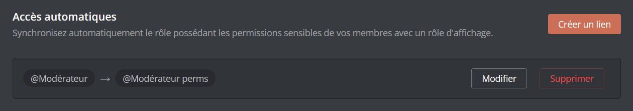 Section accès automatiques