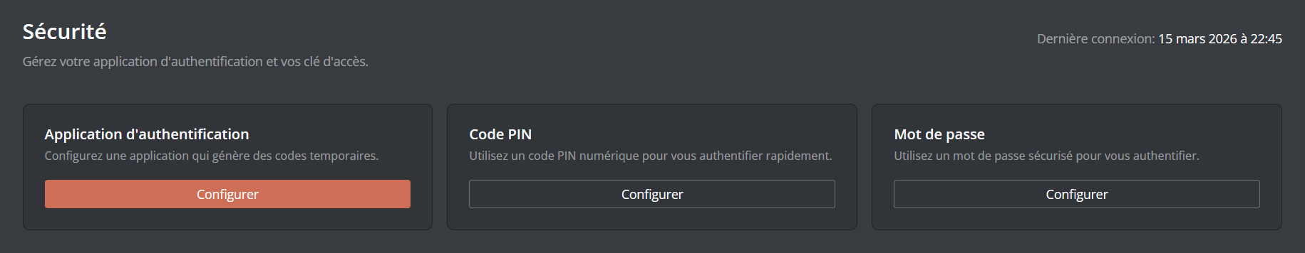 Panel sécurité via le panel