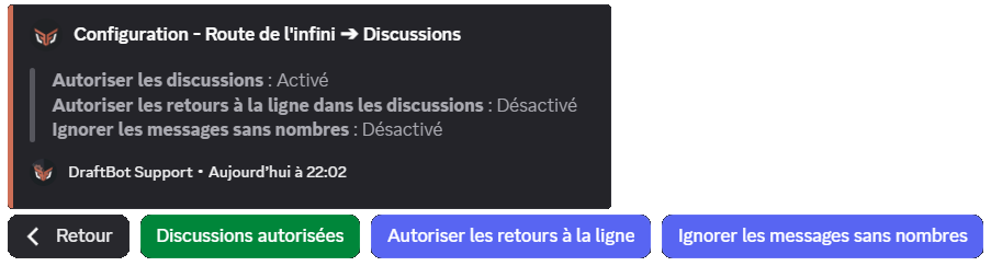 Menu "Discussions" via la commande /config