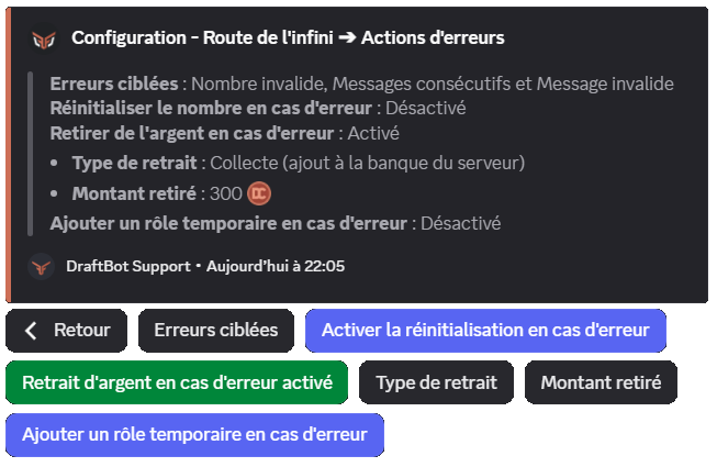Menu "Erreurs" via la commande /config