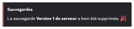 Confirmation de la suppression d'une sauvegarde