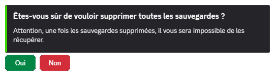 Le panel de confirmation de réinitialisation