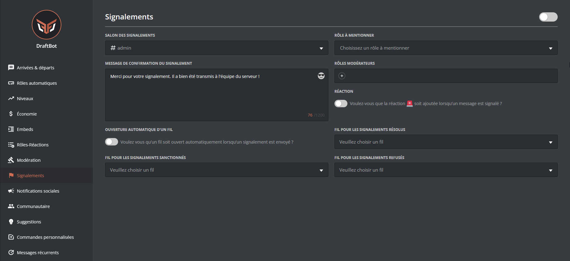 Aperçu du système depuis le panel