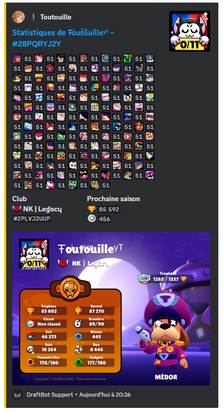 Aperçu de la commande /stats brawlstars