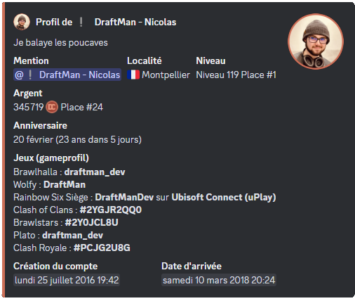 Aperçu de la commande /profil