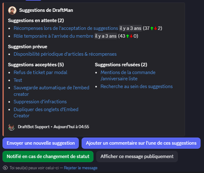Menu des suggestions
