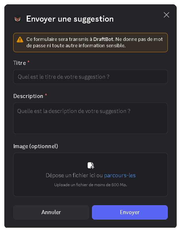 Panel de suggestion de DraftBot
