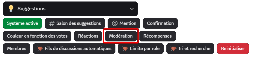 Bouton "Modération" depuis la commande /config
