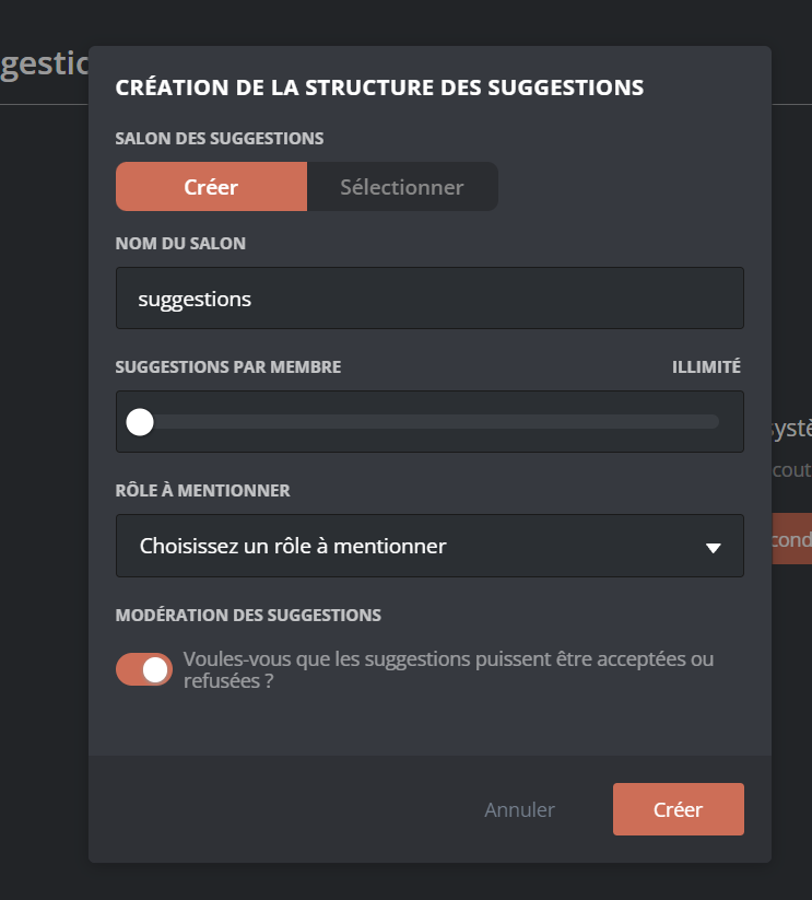 Configurer la structure du système de suggestions