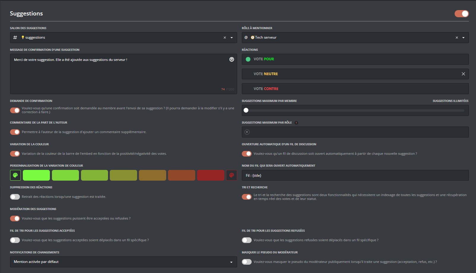 Vue du module via le panel web